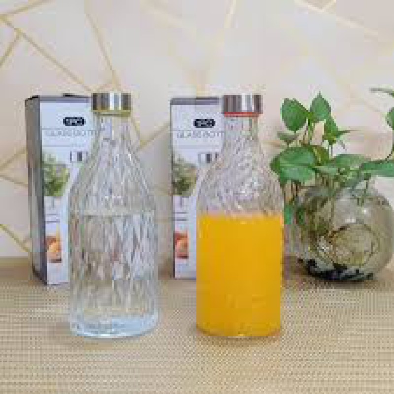 Picture of 1000ML Diamond Design Clear Glass Bottle – Reusable, Durable, Elegant for Water & Milk, Ideal for Daily Hydration, Home & Office Use.-Multicolor