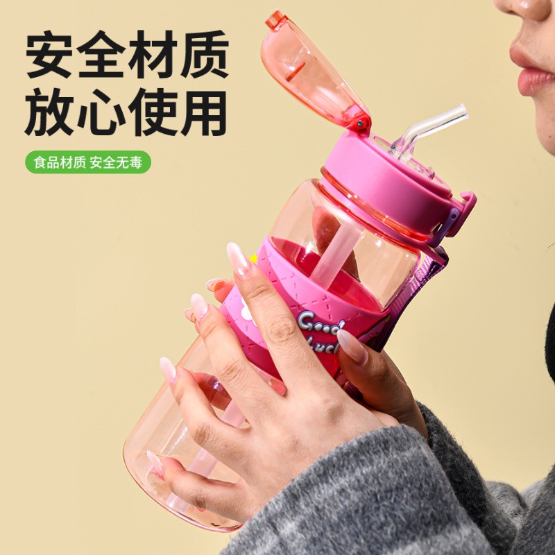 Picture of Kids Straw Water Cup 600ml Summer Cartoon Cute Student Bottle Plastic Leakproof BPA Free Household Drinkware Portable for Boys Girls School Office Outdoor Travel-Multicolor