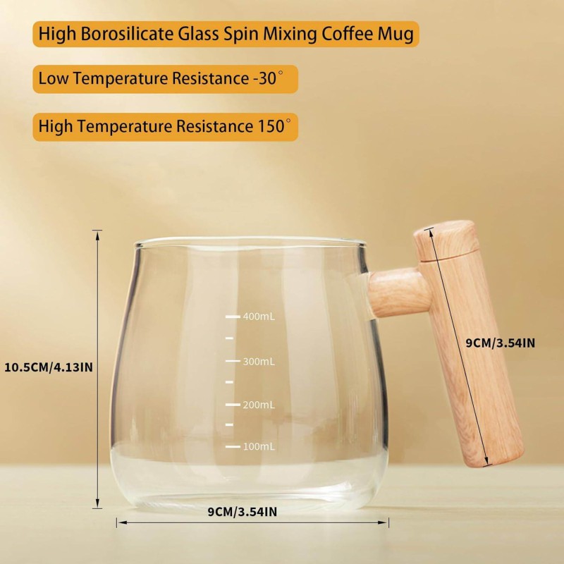 Picture of Electric Self-Stirring Coffee Mug | 400ml Automatic Mixing Glass Cup with Wooden Handle | One-Touch Operation-Multicolor