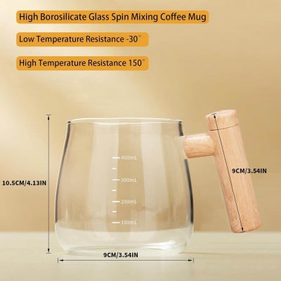 Picture of Electric Self-Stirring Coffee Mug | 400ml Automatic Mixing Glass Cup with Wooden Handle | One-Touch Operation-Multicolor