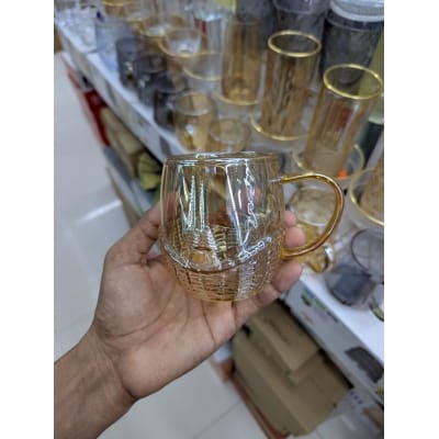 Picture of Premium Borosilicate Amber Glass Coffee Mug, Heat-Resistant, 400ml Capacity, European Style with Elegant Gold Handle & Eiffel Tower Graphic, Ideal for Hot & Cold Beverages, Tea, Juice, Milk-Gold