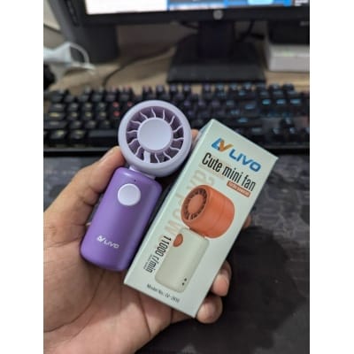 Picture of LIVO LV-2610 Cute Mini Fan is a powerful turbo-powered handheld rechargeable cooling device with 11000 r/min motor speed, ideal for personal travel use, outdoor activities, office desks, and quick summer heat relief.-Multicolor