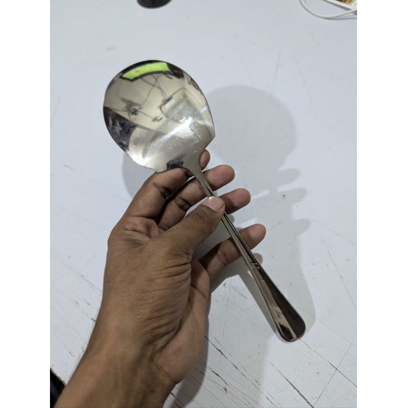 Picture of Stainless Steel Rice Serving Spoon with Large Flat Oval Bowl and Long Ergonomic Teardrop Handle-Silver