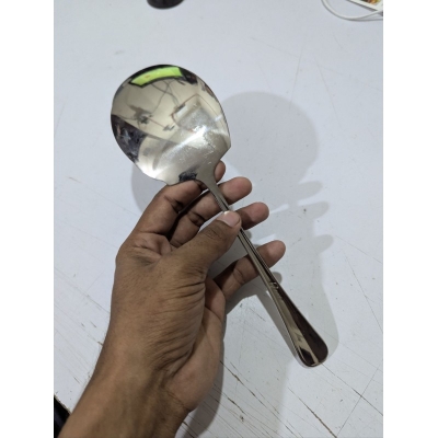 Picture of Stainless Steel Rice Serving Spoon with Large Flat Oval Bowl and Long Ergonomic Teardrop Handle-Silver