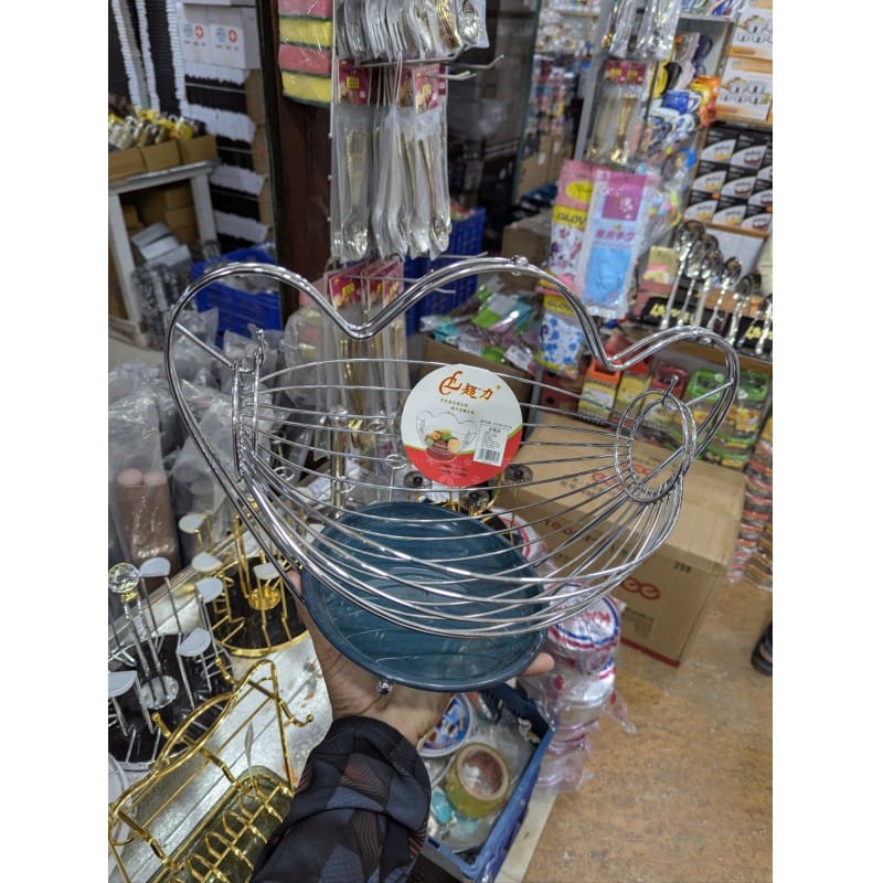 Picture of Decorative Heart Shape Chrome Wire Fruit Basket | Modern Kitchen Countertop Storage Bowl | Durable Metal Stand for Fresh Fruits, Vegetables, Bread, Snacks | Elegant Home Decor & Housewarming Gift-Multicolor