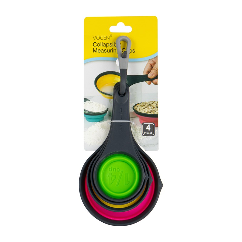 Picture of Collapsible Measuring Cups and Spoons - Portable Food Grade Silicone for Liquid & Dry Measuring, 4Piece Set Kitchen Measuring Tool Space Saving, BPA Free Silicone, multiple color-Multicolor