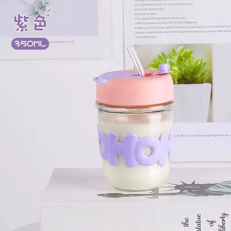 Picture of 1 pcsGlass Straw Cup, Portable Cute Straw Cup, Souvenir Straw Cup Drinking Cup Personalized Logo Letter Shaped pink-Multicolor