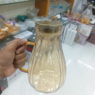 Picture of Classic Round Glass Water Pitcher with Stainless Steel Lid, Heat Resistant 2-Litre Beverage Carafe for Hot and Cold Drinks, BPA-Free Anti-Corrosion Kettle with Handle, Dishwasher Safe Elegant Modern Style-golden