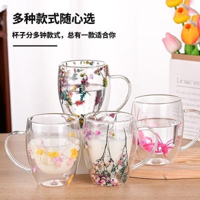 Picture of Heat-Resistant Double-Layer Tea & Coffee Mug with Unique Real Flower Filler-Multicolor