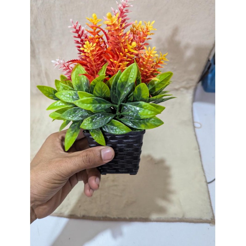 Picture of Vibrant Artificial Mini Pine Cone Potted Plant with Colorful Shrub Bonsai Flowers for Home, Office, and Indoor Tabletop Decoration-Multicolor