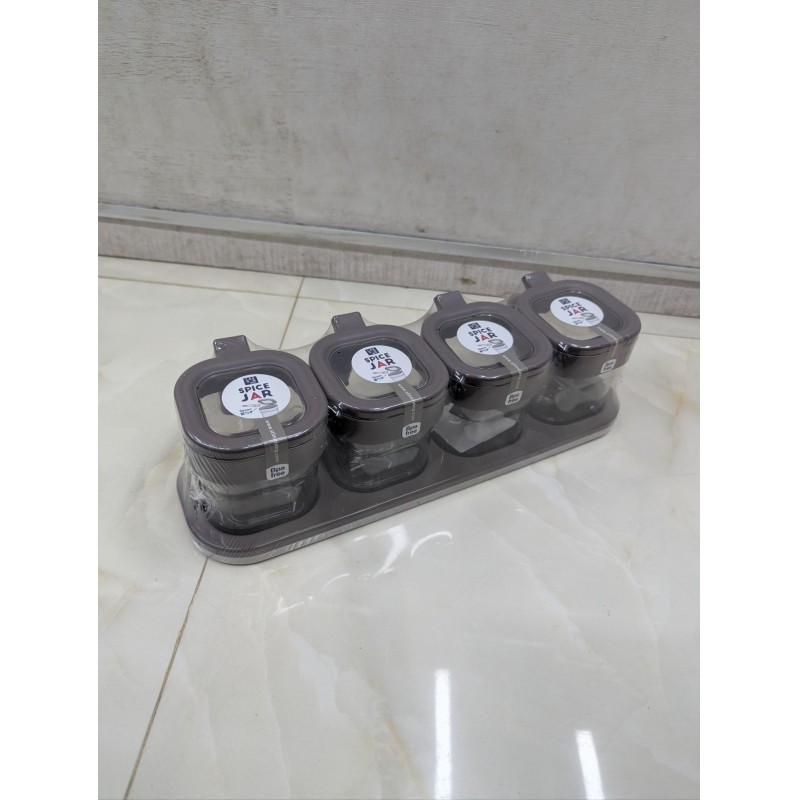 Picture of BPA-Free Square Spice Jar Set with Serving Spoons and Tray coffee color-Multicolor