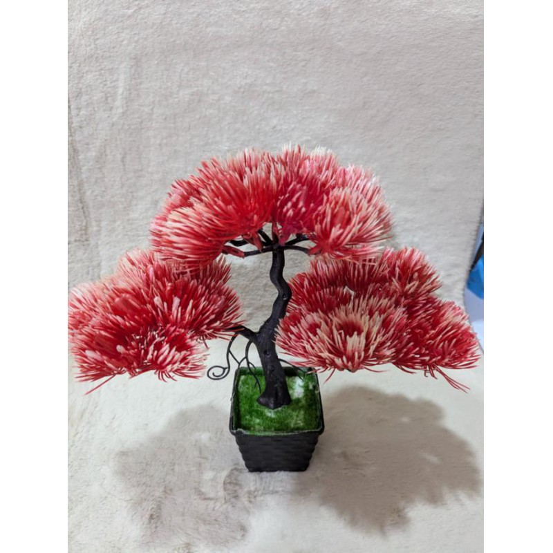 Picture of Artificial Red Pine Bonsai Tree with Decorative Pot for Home Office Desk Tabletop Zen Garden Indoor Decoration-Red