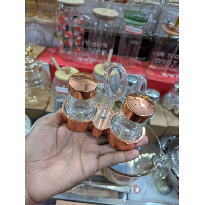 Picture of Premium Quality Glass Salt and Pepper Shaker Set with Stylish Metal Carrying Stand, Ideal Kitchen Condiment Dispenser and Dining Table Spice Container Perfect for Home Use, Restaurants, and Elegant Tabletop Organization.-Multicolor