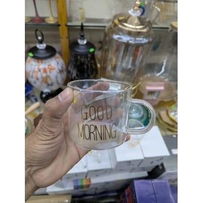 Picture of Premium Borosilicate Good Morning Glass Mug for Coffee, Tea, and Milk, Heat Resistant Fireproof Transparent Drinkware, Eco-Friendly Glass Cup with Handle, Ideal Gift for Home, Office, and Daily Breakfast.-Multicolor