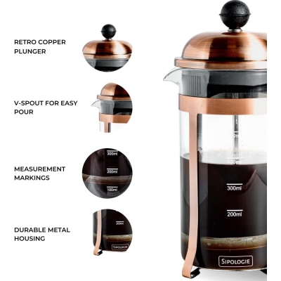 Picture of 350 ml French Press Coffee Maker, Glass Classic Copper Coffee Press, Cold Brew Heat Resistant Thickened Borosilicate Coffee Pot-Multicolor