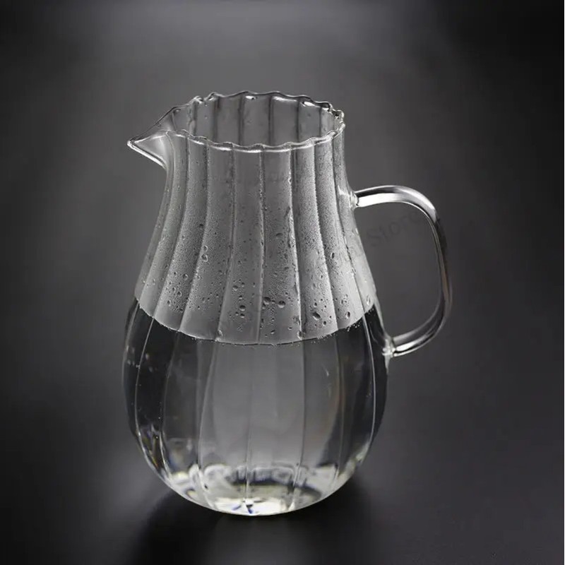 Picture of 1.8L Thick Borosilicate Glass Carafe with Amber Stripes, Secure Lid and Comfortable Handle, For Tea, Milk, Juice, Coffee, DIY Drinks-Black-black