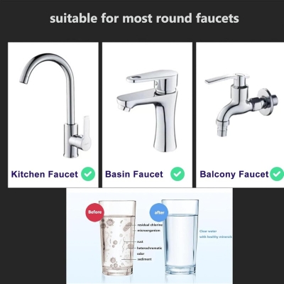Picture of Bathroom Tap Filter Purifier 360° Rotating Kitchen Sink Faucet Filter Removes Chlorine Fluoride Heavy Metals White Water Purifier With Universal Adapter Household Filtration Device-White