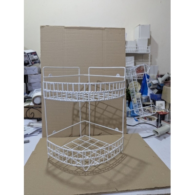 Picture of Durable 2-Tier Metal Corner Shelf for Kitchen & Bathroom-White