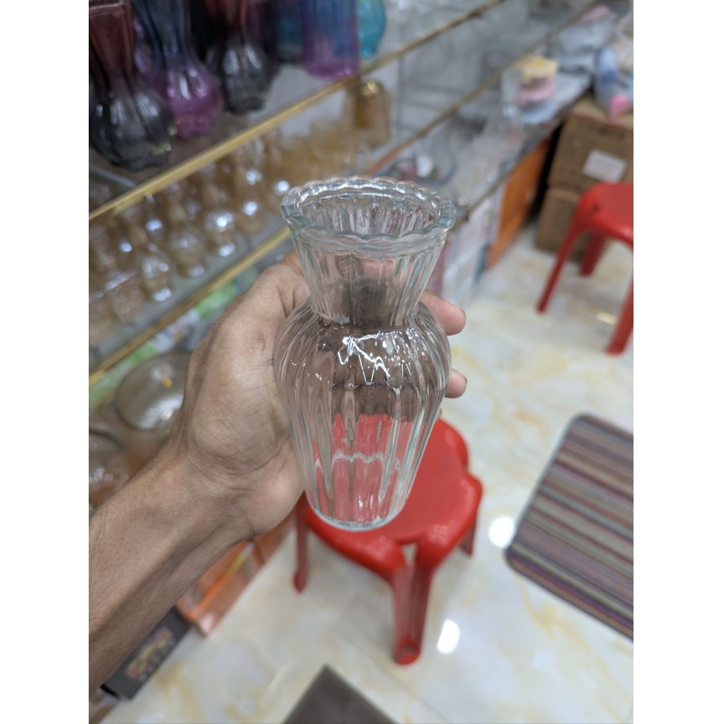 Picture of Elegant Ribbed Glass Flower Vase with Fluted Design for Home Decoration, Modern Clear Bud Vase for Wedding Centerpieces and Tabletop Floral Arrangements, High-Quality Minimalist Han-Multicolor