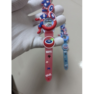 Picture of Marvel Captain America 3D Kids Digital Watch featuring Disco LED Flashing Lights and Built-in Music, Adjustable Pink Silicone Strap Superhero Character Wristwatch, Perfect Birthday Gift for Little Avengers Fans and Children.-Red