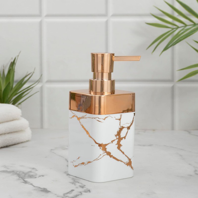 Picture of White Soap Dispenser for Bathroom and Kitchen Decor Rustproof Pump Bottle 12 Ounce Refillable Liquid Dispenser for Soap Lotion Shampoo and Oil-White