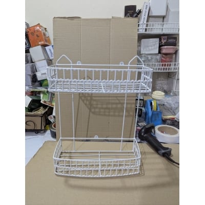 Picture of White 2-Tier Wall Mounted Wire Spice Rack | Multipurpose Kitchen & Bathroom Organizer-White