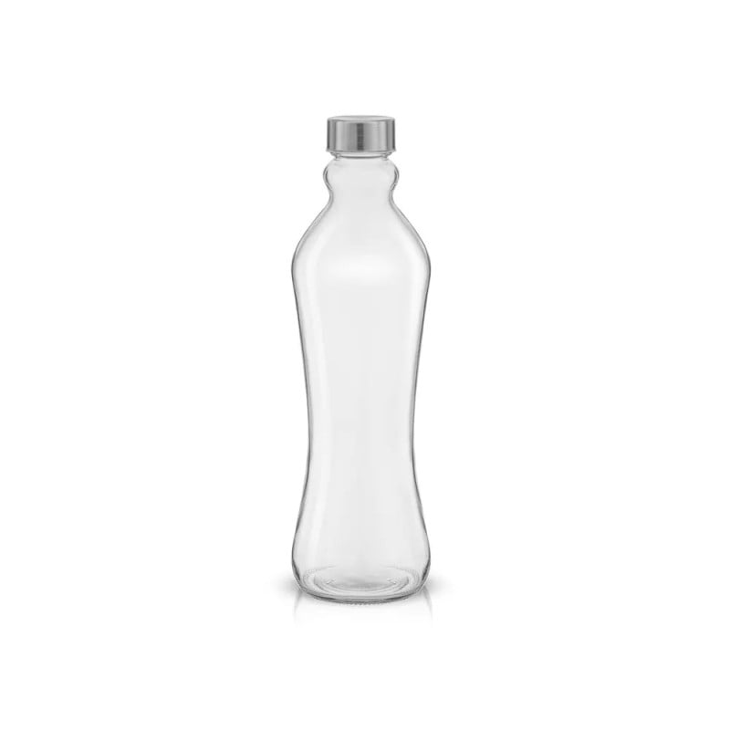 Picture of 1 Liter Transparent Glass Water Bottle – Twisted Pattern Design with Silver-Toned Round Cap – Solid Glass Build – Elegant & Leakproof – Ideal for Office, Travel, Gym and Daily Use-Multicolor