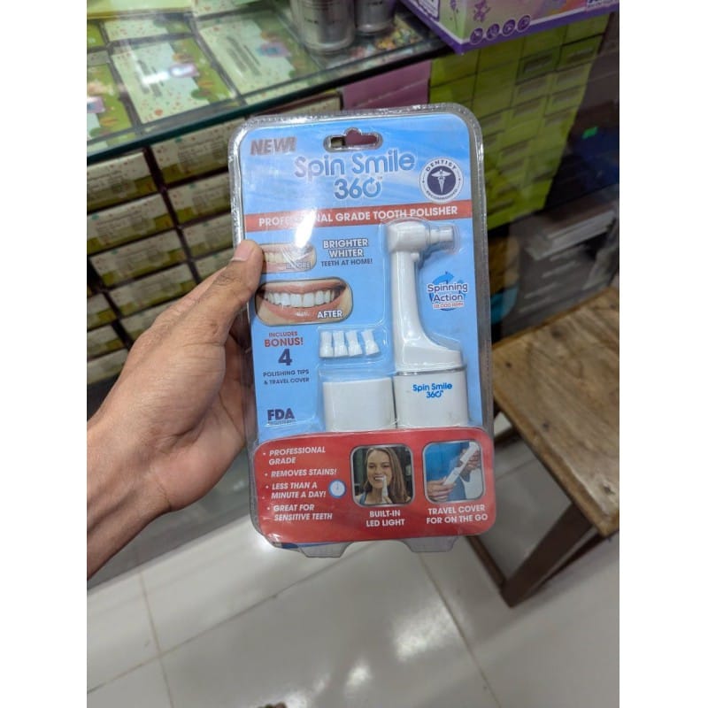 Picture of Professional Grade Spin Smile 360 Home Teeth Polisher Kit: Achieve a Brighter, Whiter Smile by Removing Tough Stains at Home with Built-in LED Light & 4 Polishing Tips-Multicolor