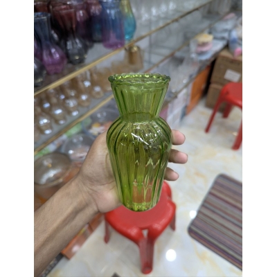 Picture of Elegant Vintage Olive Green Fluted Glass Bud Vase Featuring Scalloped Rim and Vertical Ribbed Texture, Decorative Small Floral Container for Home Decor, Wedding Centerpieces, and Sophisticated Antique Style Handblown Glassware Display.-Multicolor