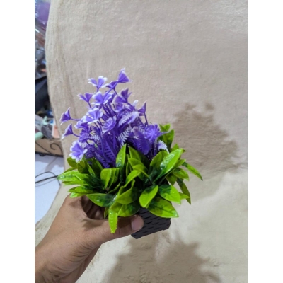 Picture of Artificial Purple Hyacinth Potted Plant with Vibrant Green Leaves in a Decorative Black Square Pot for Home Decor-Multicolor