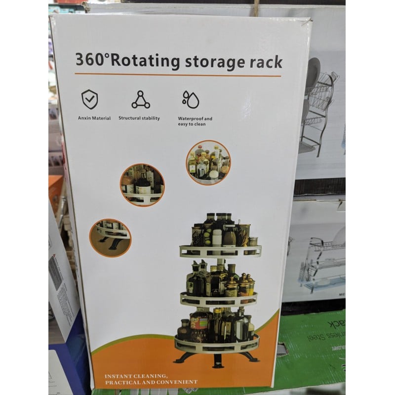 Picture of 3-Tier Rotating Spice Rack Organizer: Height-Adjustable, 360-Degree Revolving Lazy Susan for Kitchen Countertop & Cabinet Storage. Durable Carbon Steel Seasoning Condiment Shelf-Multicolor