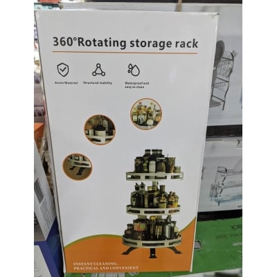 Picture of 3-Tier Rotating Spice Rack Organizer: Height-Adjustable, 360-Degree Revolving Lazy Susan for Kitchen Countertop & Cabinet Storage. Durable Carbon Steel Seasoning Condiment Shelf-Multicolor