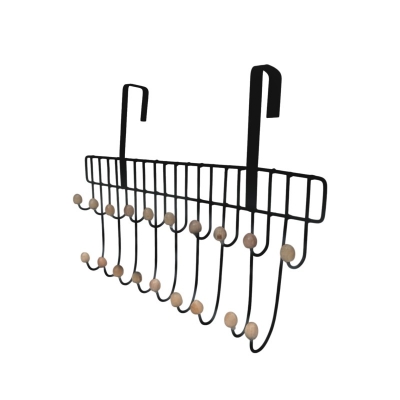 Picture of Over The Door 19-Hook Hanger, Lightweight Iron Coat Rack, Portable, Black Classic Style, 1 Piece, Space-Saving Solution for Clothes, Jackets, Hats, and Accessories Storage-black
