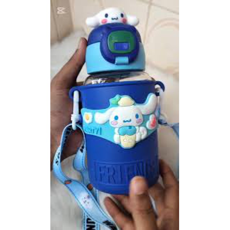 Picture of 550ML Cartoon Double Drinking Kids Thermos Cup, 316 Stainless Steel, Anti-Fall Portable Water Bottle, Straw Design, Food-Grade Safe Material, Lightweight, Perfect for Male and Female Students, School, Travel, Outdoor Fun, Gym-blue