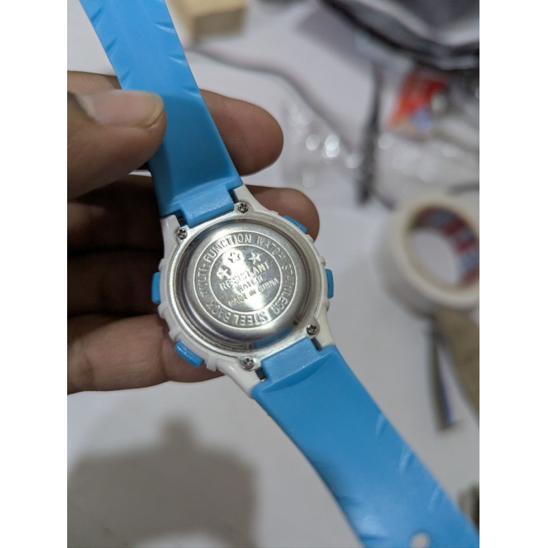 Picture of WR30M Kids Digital Sports Watch Waterproof Blue White Rubber Strap for Boys Girls with LED Backlight Alarm Stopwatch Function Durable Daily Timekeeping Wristwatch Ideal Gift for Active Children Outdoor Sports Use.-Blue