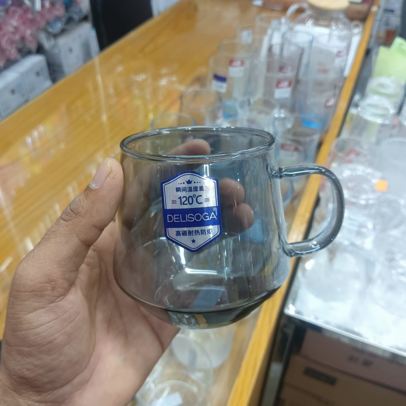 Picture of GPZB57HS Glass Mug 420ML Set of 4 - Lightweight, Dishwasher Safe Borosilicate Glass in Stylish Black Round Design, Perfect for Tea, Coffee, and Beverages-Black