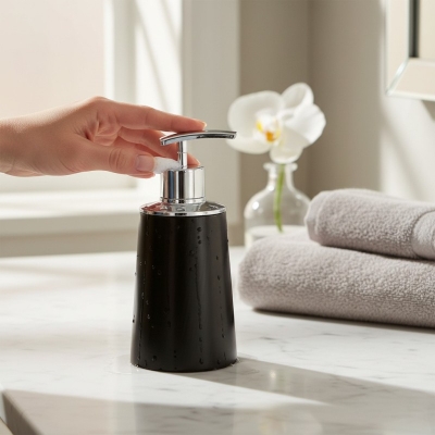 Picture of Premium multicolor acrylic liquid handwash soap dispenser pump for bathroom vanity decor featuring a durable shatterproof body and refillable container designed to add a stylish touch to your modern kitchen sink today.-Multicolor