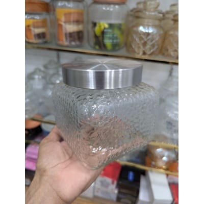 Picture of Premium Hammered Square Glass Jar with Airtight Stainless Steel Lid for Kitchen Countertop Storage, Perfect for Keeping Coffee, Sugar, Tea, Cookies, and Dry Snacks Fresh for a Very Long Time.-Multicolor