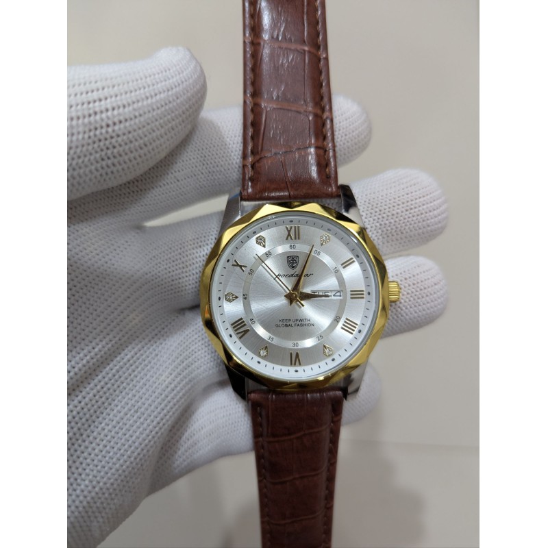 Picture of Luxury Men’s Quartz Watch with Genuine Brown Leather Strap Black Dial Analog Display Water Resistant Business Casual Wristwatch for Gents High Quality Fashion Timepiece Perfect Gift for Men Online Shopping.-Multicolor