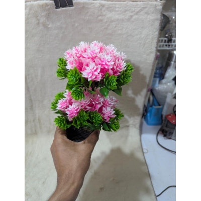 Picture of Premium Two-Headed Pink Artificial Flower Bonsai Plant with Black Pot for Elegant Home and Office Tabletop Decoration-Multicolor