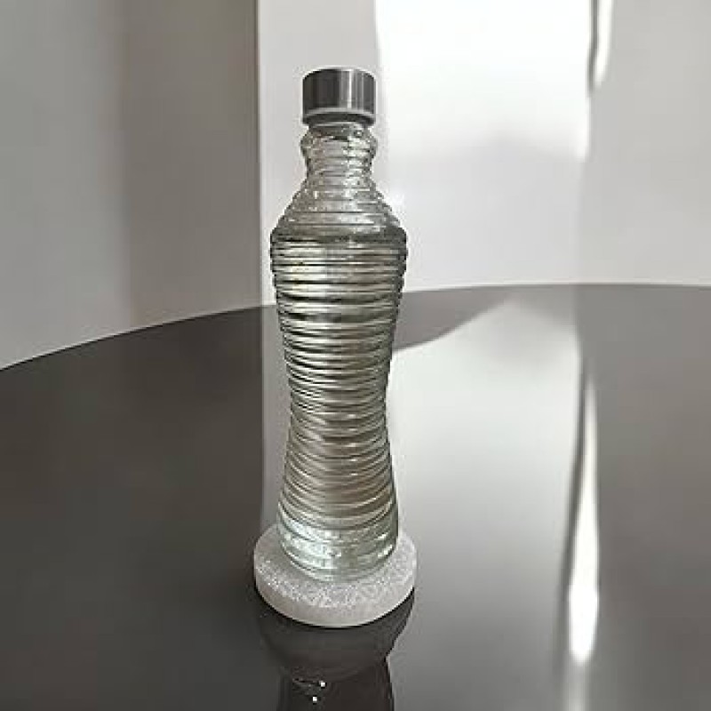 Picture of 1 Liter Reusable Water Bottle – Twisted Glass with Silver Toned Cap – Transparent Look – Round Closure – Durable & Leakproof – Great for Kitchen, Dining, Fridge or Office Use-Multicolor