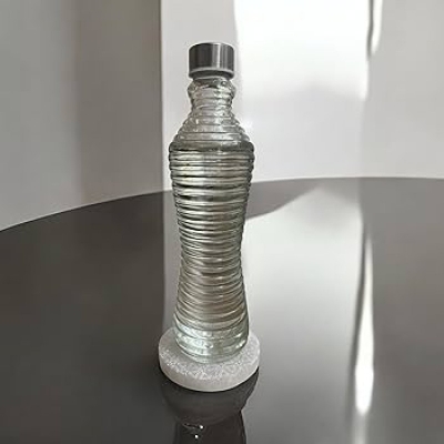 Picture of 1 Liter Reusable Water Bottle – Twisted Glass with Silver Toned Cap – Transparent Look – Round Closure – Durable & Leakproof – Great for Kitchen, Dining, Fridge or Office Use-Multicolor