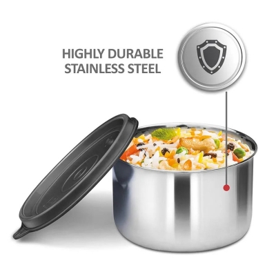 Picture of Milton Tasty 4 Stainless Steel Lunch Box with bag, black  3 in 1. 200,320 & 500 ml-Black