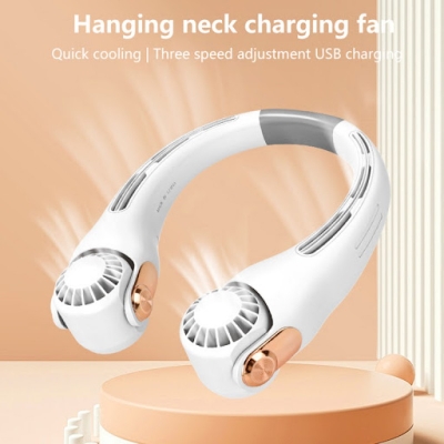 Picture of Portable Bladeless Neck Fan Rechargeable Hands Free Personal Cooling Device with 360 Degree Airflow Quiet Powerful Motor USB Powered Wearable Fan for Outdoor Sports Travel Office Home Use White and Gold.-Multicolor