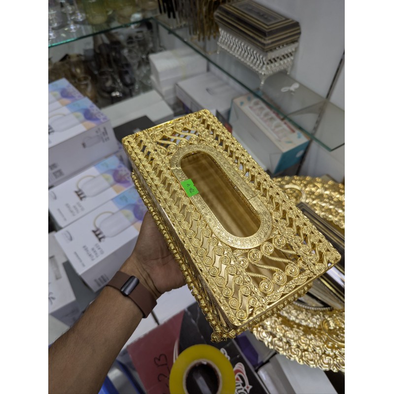 Picture of Luxury Gold Tissue Box Holder Elegant European Style Metal Decorative Paper Napkin Case for Home Office Dining Table Living Room Vanity Decor High Quality Gold Plated Rectangular Stylish Facial Tissue Cover.-Gold