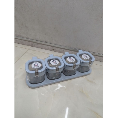 Picture of BPA-Free Square Spice Jar Set with Serving Spoons and Tray blue-Blue
