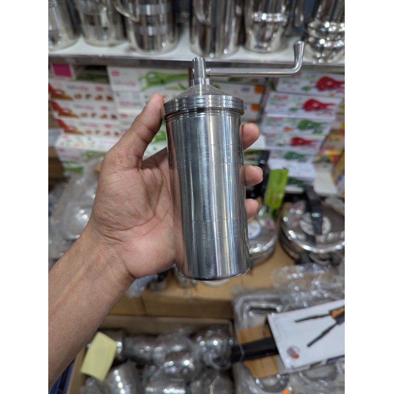 Picture of Premium Stainless Steel Sev Sancha Machine and Chanachur Maker with Multi-Functional Hand-Crank Design for Homemade Snacks, Murukku, Gathiya, and Idiyappam, Durable Rust-Resistant Silver Finish for Professional and Home Kitchen Use.-Silver