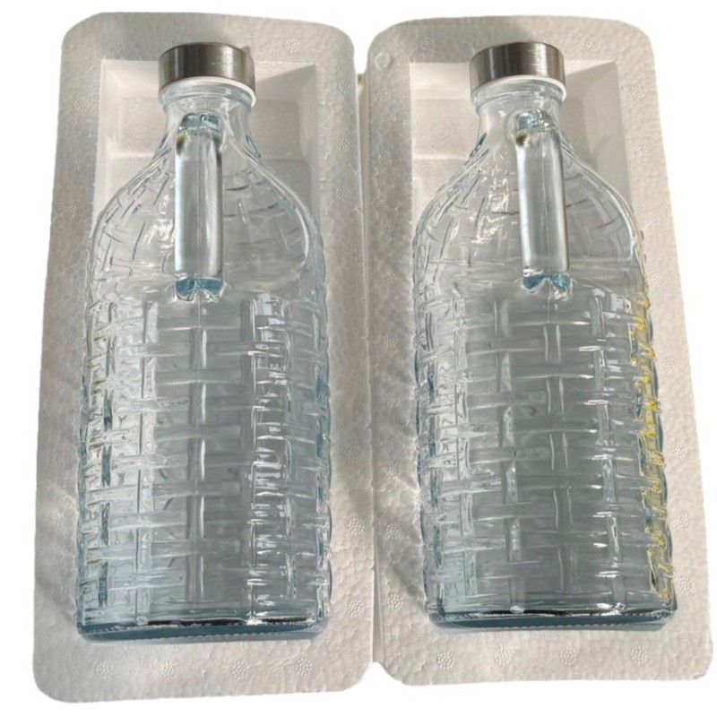 Picture of Convenient 1000ml Textured Glass Beverage Bottle, Handle Included, Spill-Proof Stainless Steel Screw Lid – Optimal for Juices, Water, Gym & Office Use.-Multicolor