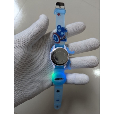 Picture of Marvel Avengers Captain America Digital Watch for Boys with 6 Image Projection, 3D Character Design, Blue Silicone Strap, Musical LED Light Feature, and Interactive Digital Clock Display for Kids Birthday Gift.-Blue