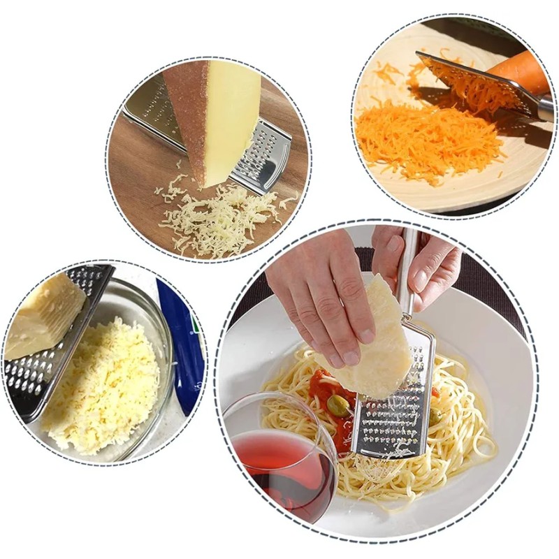 Picture of Cheese Graters for Kitchen Stainless Steel Handheld, Metal Lemon Zester Grater With Handle For Cheese, Chocolate, Spices, Kitchen Gadgets And Tools, Soft Grip Stainless Steel Handle-Silver